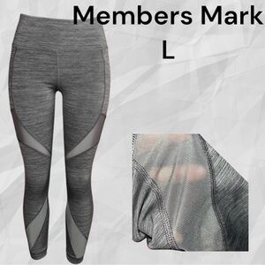 Members Mark Gray L workout leggings w mesh insets side & small waist pockets